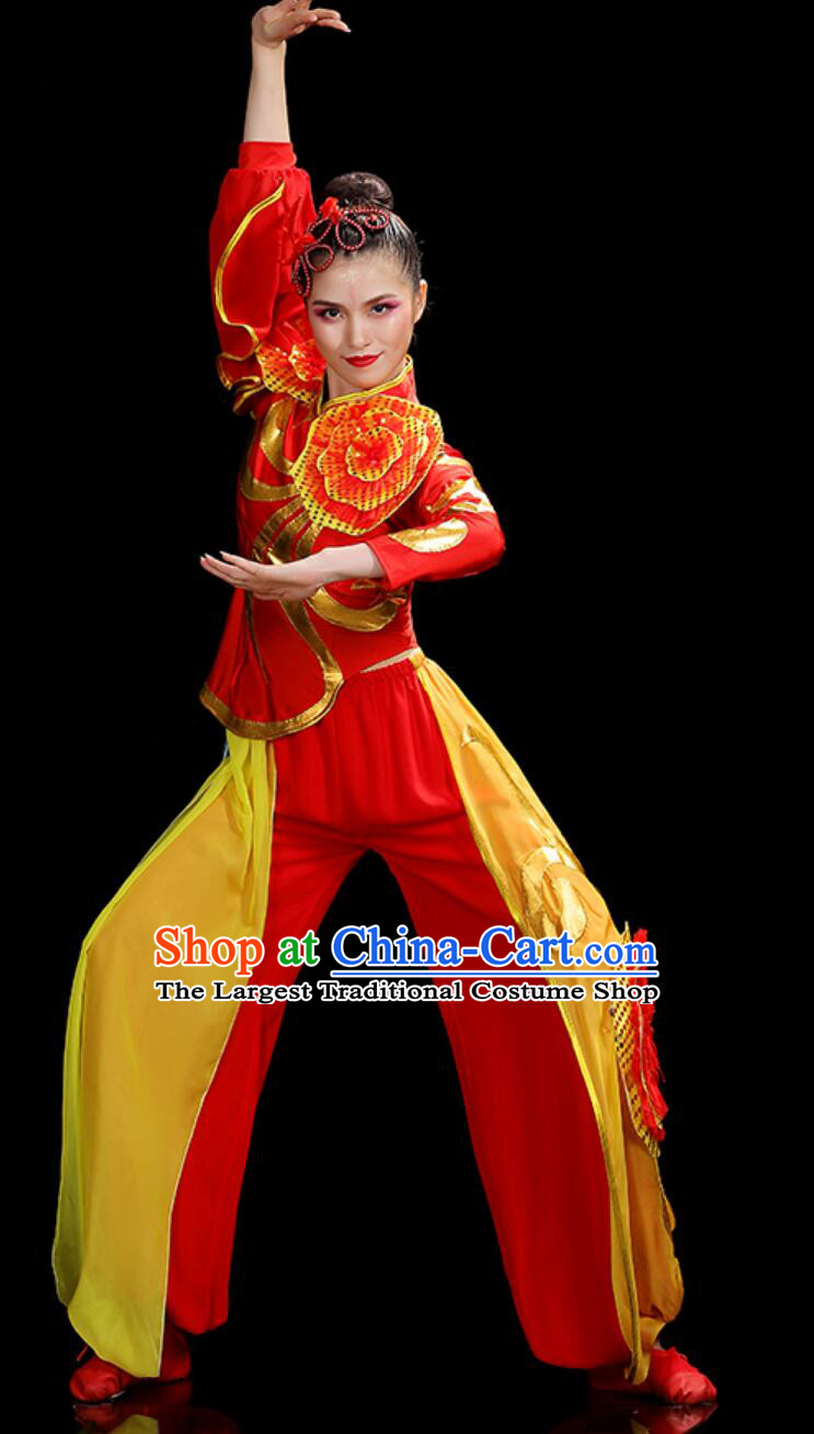 Majestic Gong Drum Yangge Costume Women Dragon Lion Dance Performance Waist Drum Suit Festive Show Outfit