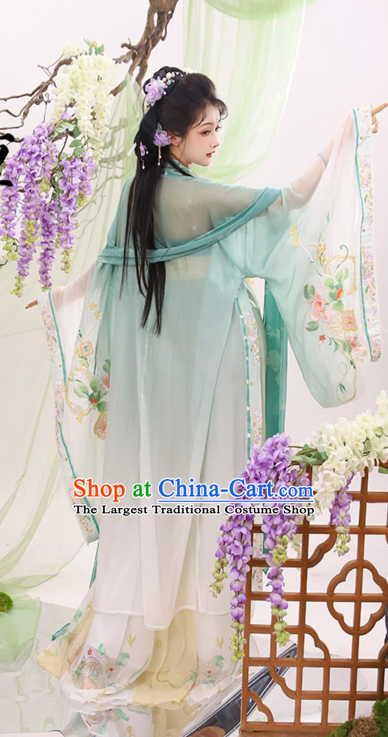 Chinese Hanfu Women Embroidered Tang Dynasty Hezi Qun Ruqun Wide Sleeve Dress Outfit Set