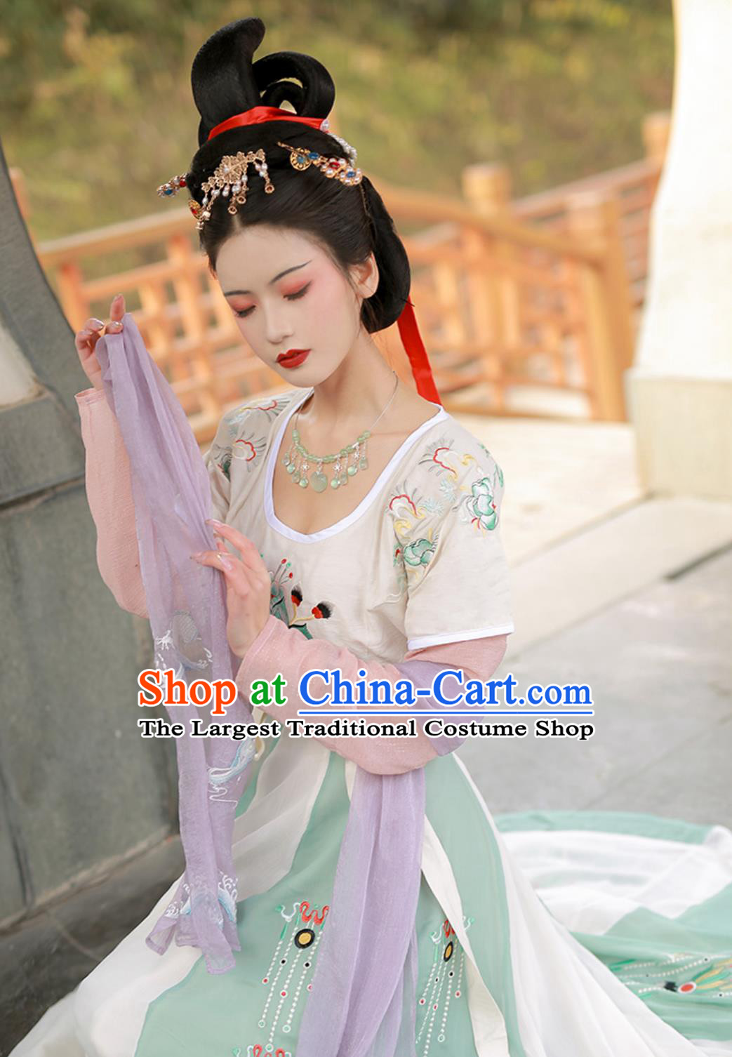 Hanfu Chinese Tang Dynasty Three Piece Set Embroidered M Flared Waist High Ruqun Outfit
