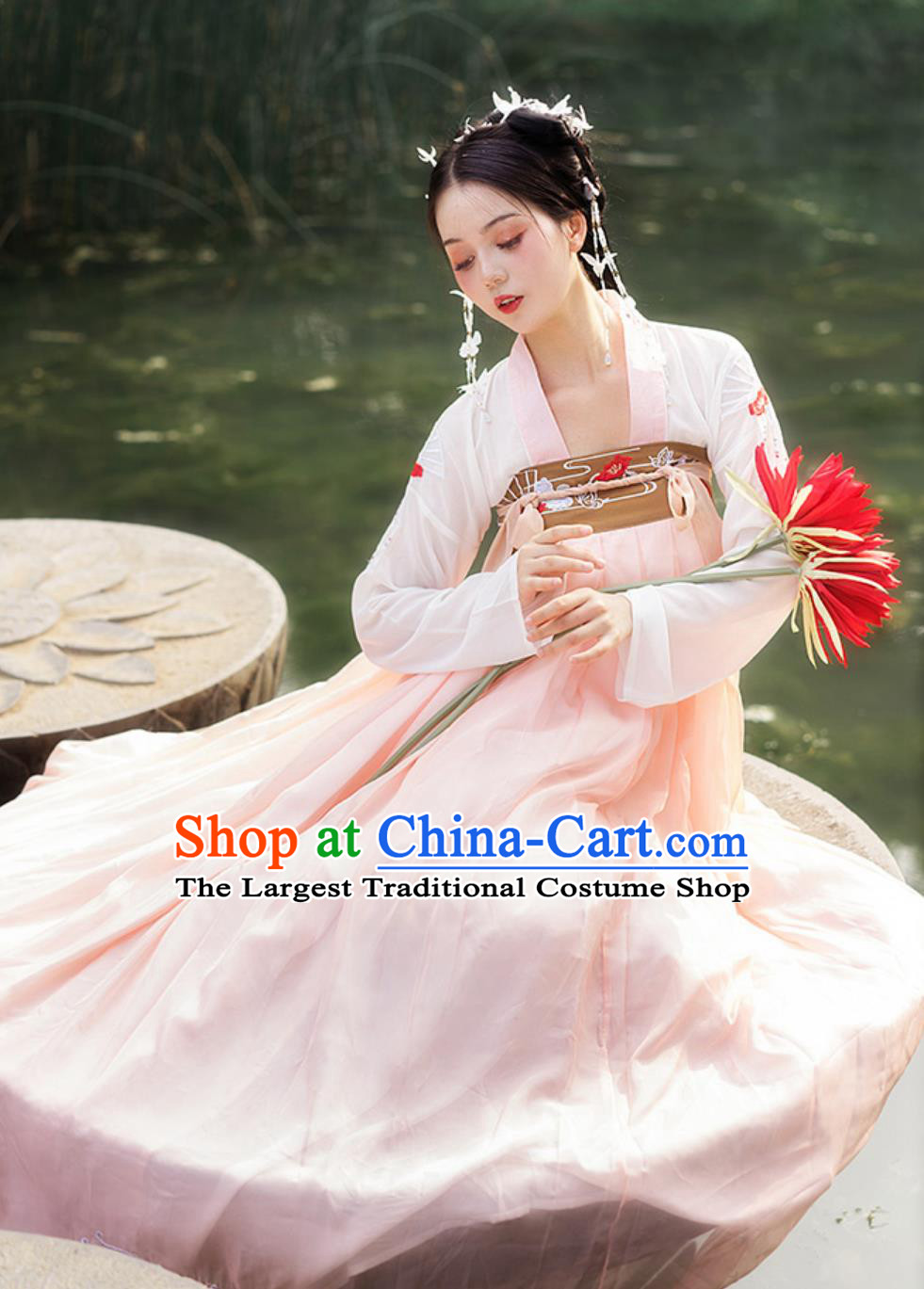 Pink Hanfu Dress Embroidered Qixiong Ruqun Chinese Tang Dynasty Clothing