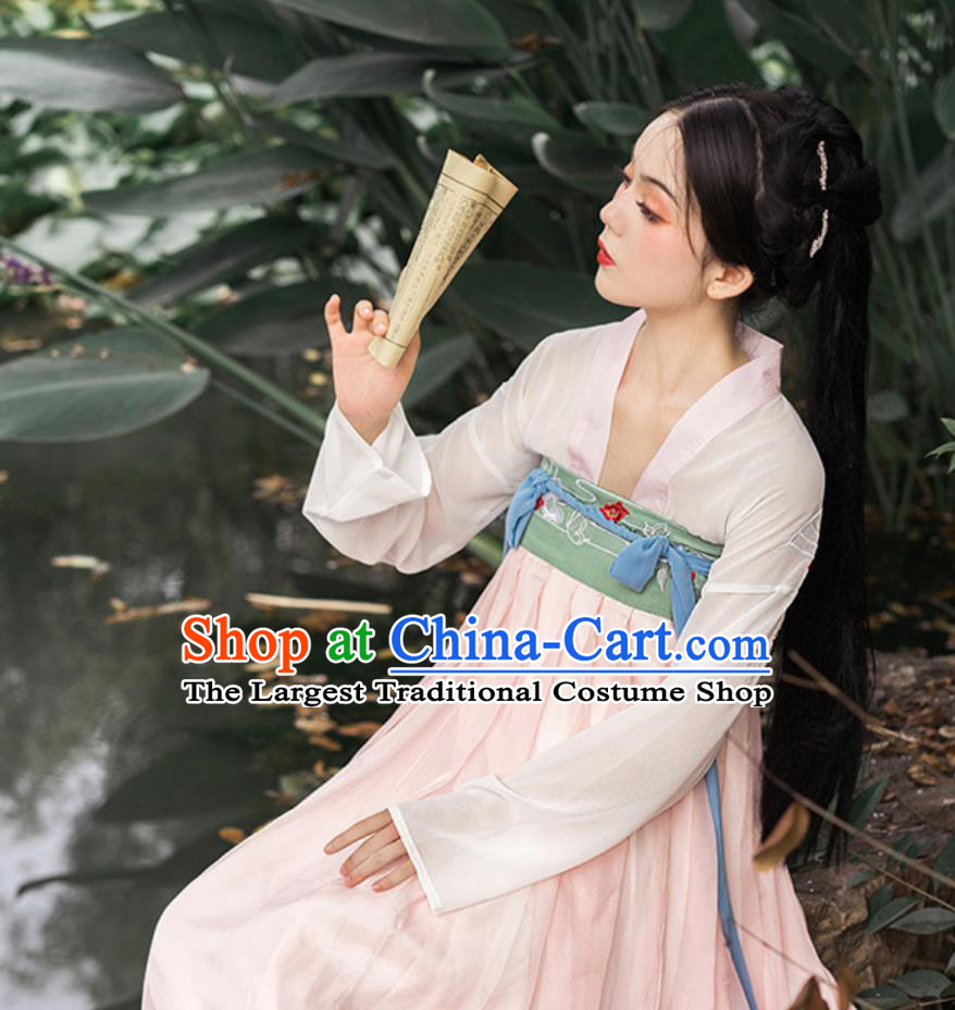 Pink Hanfu Dress Embroidered Qixiong Ruqun Chinese Tang Dynasty Clothing