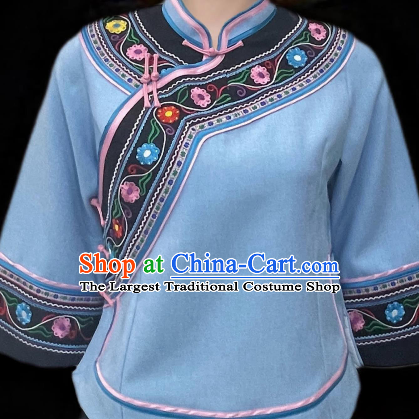 Buyi Ethnic Costume Women Tujia Ethnic Embroidered Long Dress Outfit Chinese Dance Performance Wear