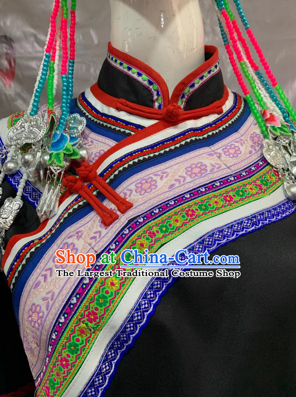She Ethnic Costume Women Black Outfit Long Dress Embroidered  Ethnic Minority Chinese Traditional Clothing