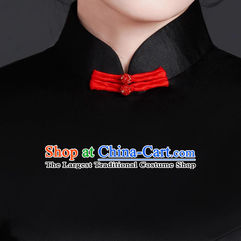 Black and Red Stage Performance Qipao Slim Fit Long Dress Chinese Style Banquet Evening Gown