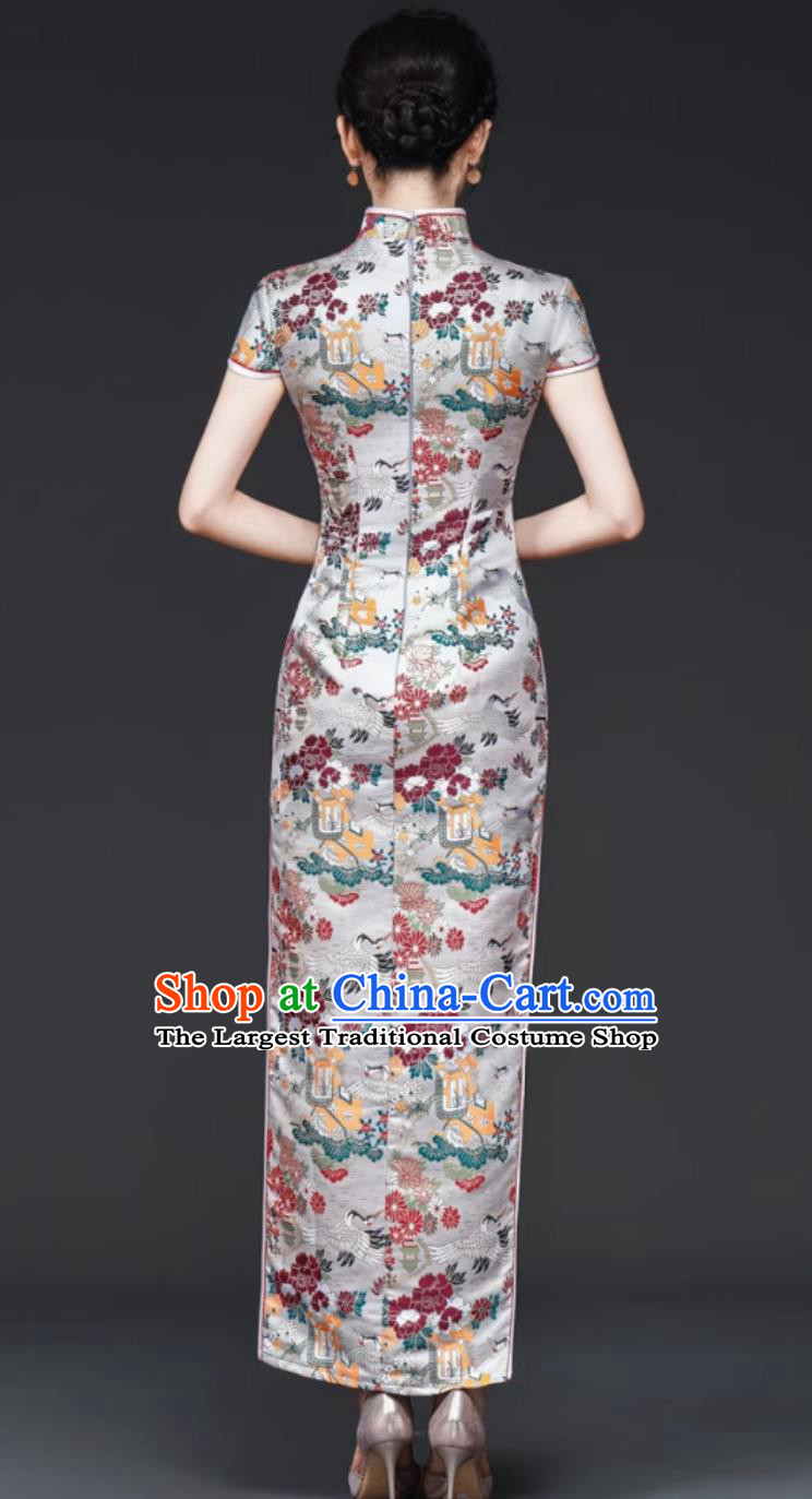 Chinese Style Banquet Evening Gown Stage Performance Qipao Slim Long Brocade Dress