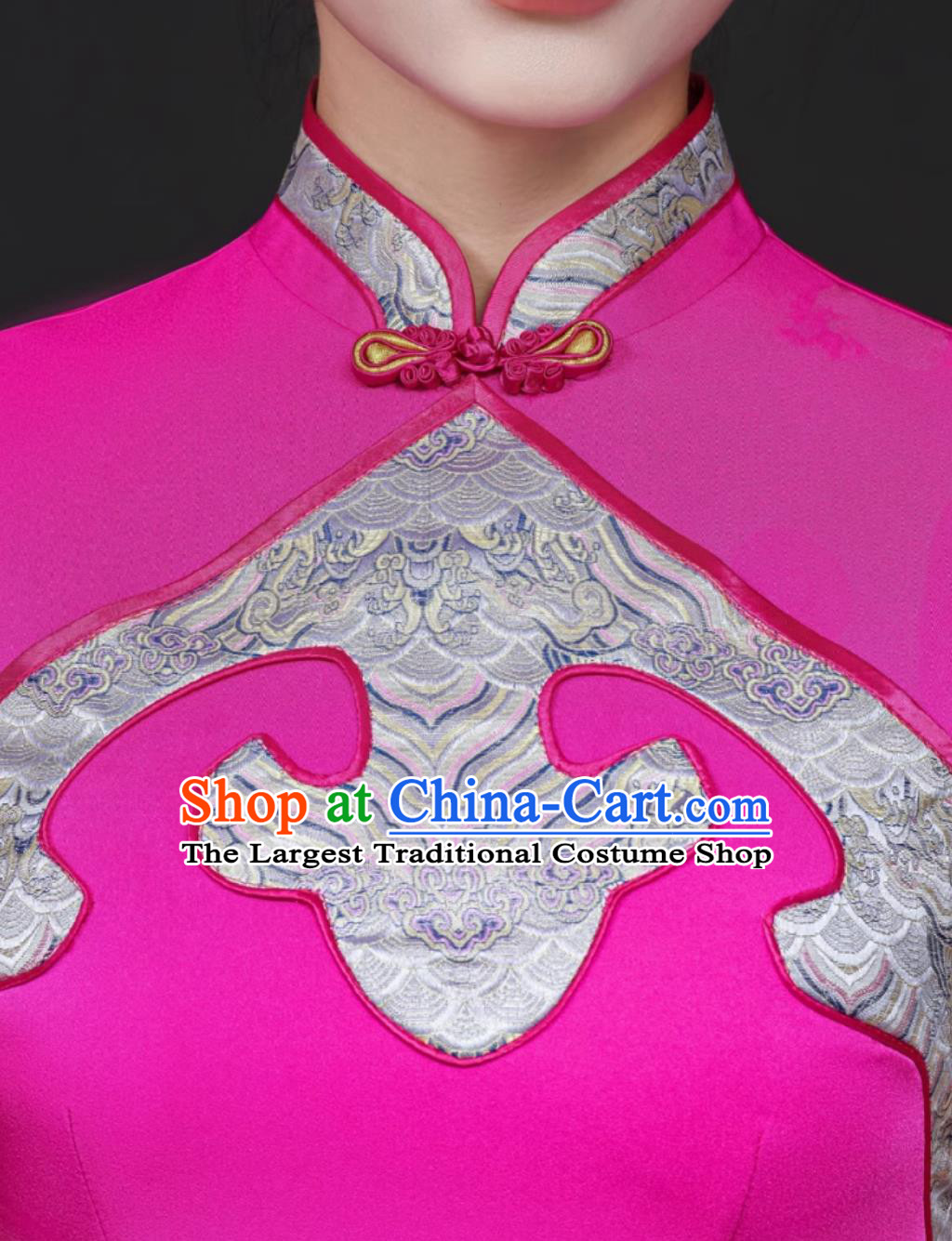 Master of Ceremonies Qipao Rose Red Performance Modified Runway Show Long Dress