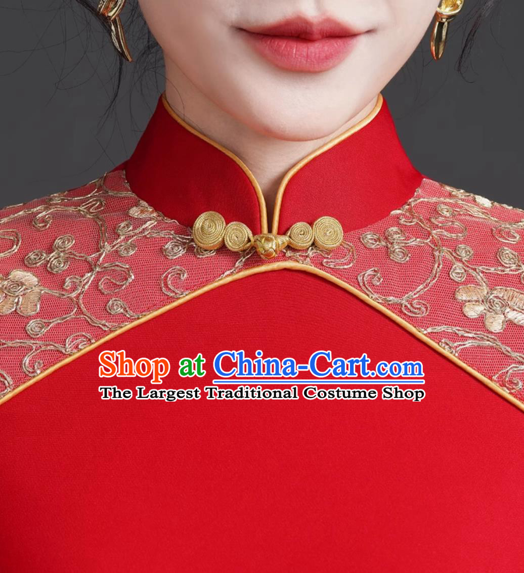 Chinese Style Banquet Evening Gown Gradient Mermaid Tail High Slit Stage Performance Runway Dress
