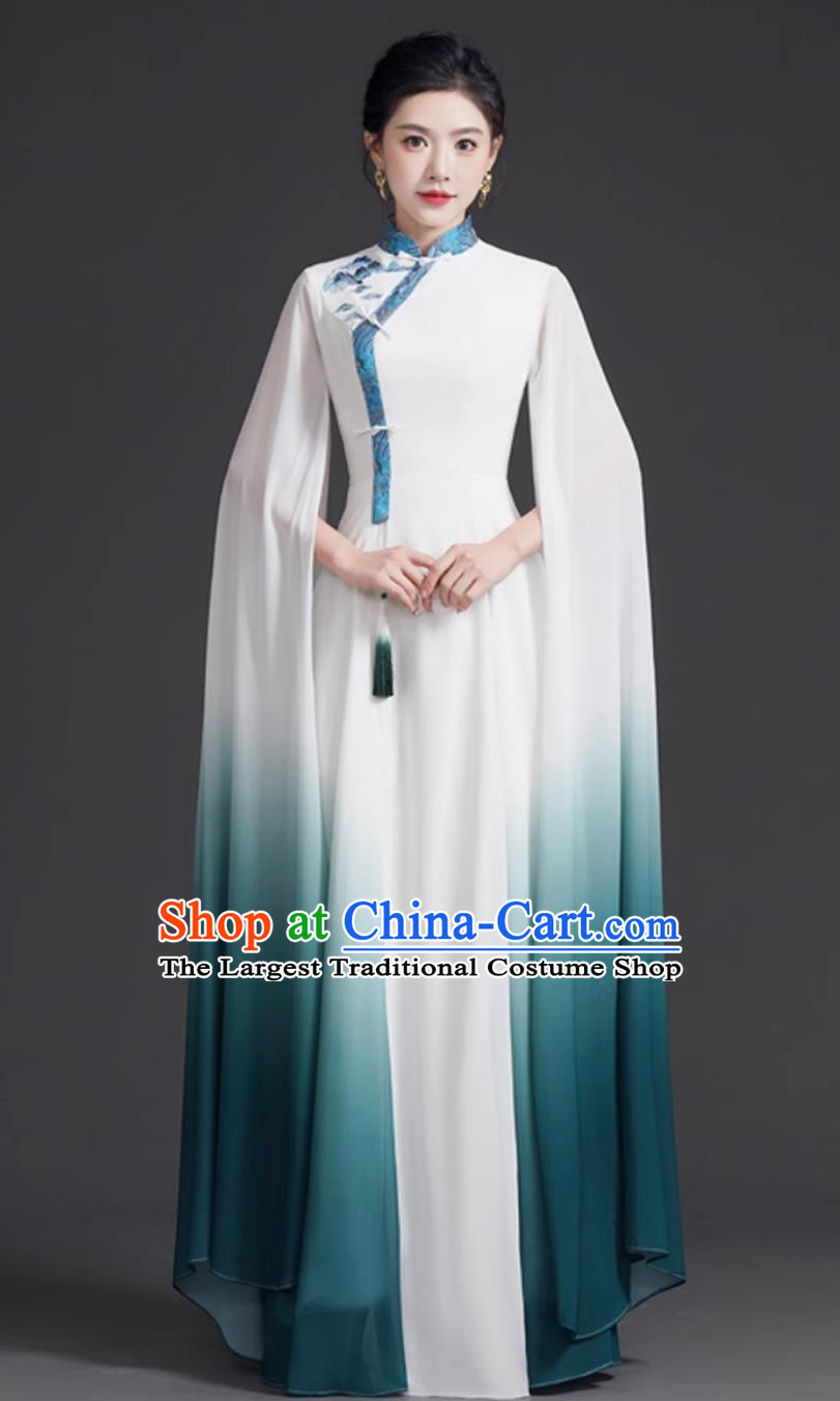 Chinese Style Chiffon Dress Guzheng Folk Music Choir Performance Costume