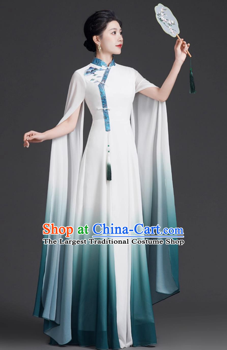 Chinese Style Chiffon Dress Guzheng Folk Music Choir Performance Costume