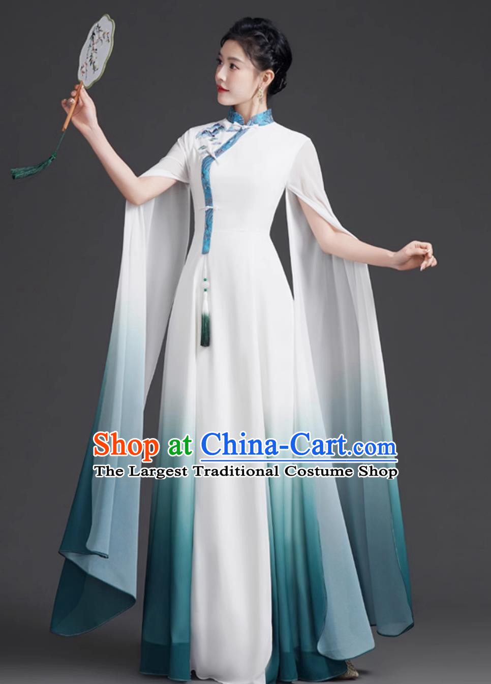 Chinese Style Chiffon Dress Guzheng Folk Music Choir Performance Costume