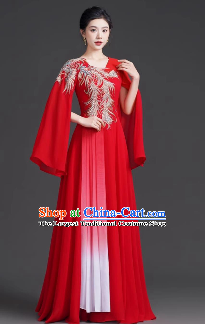 Choir Performance Dress Red Bride Wedding Banquet Gown Corporate Gala Elegant Evening Dress