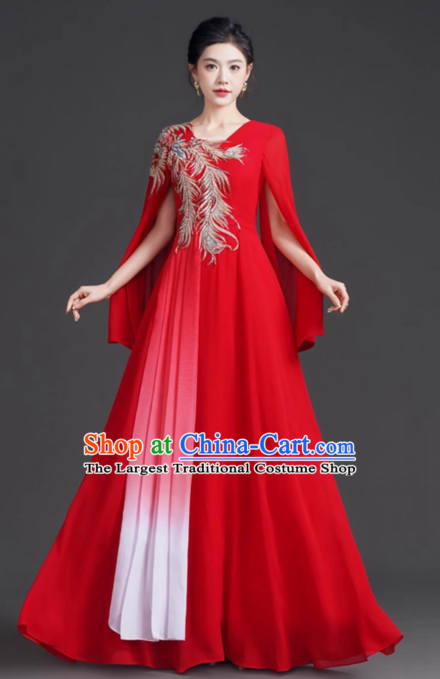 Choir Performance Dress Red Bride Wedding Banquet Gown Corporate Gala Elegant Evening Dress