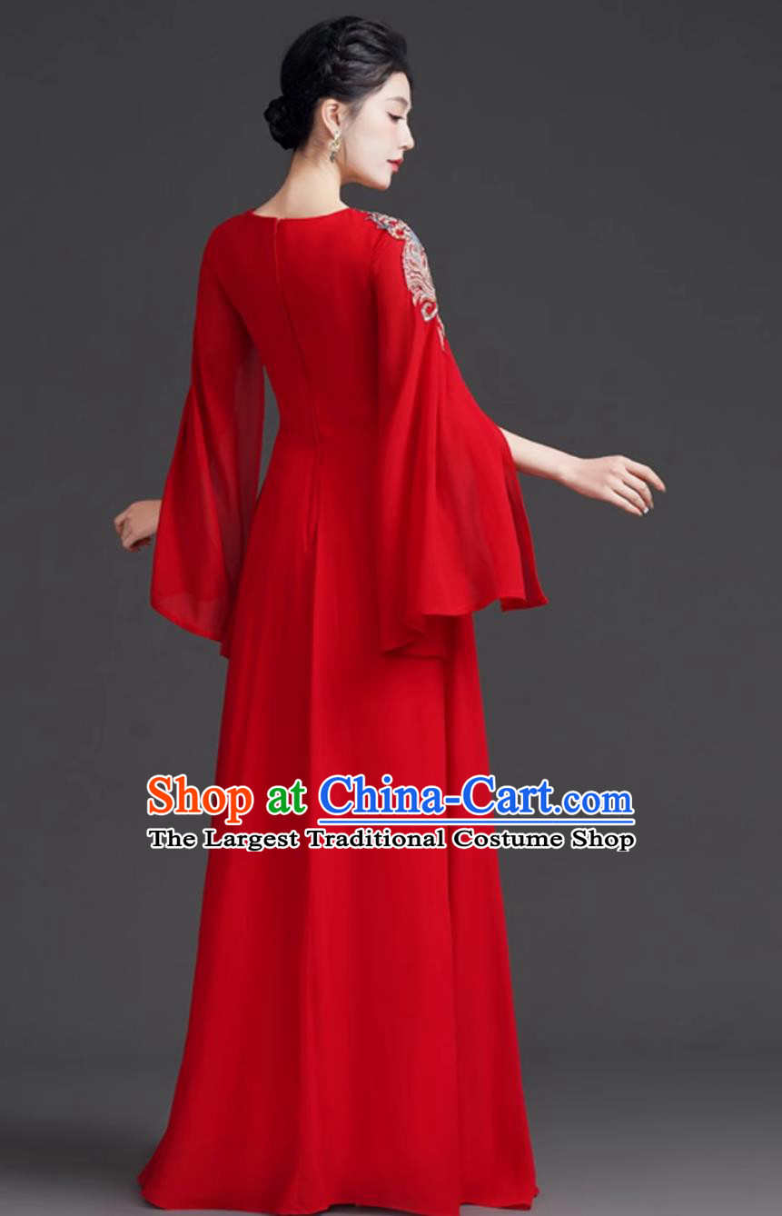 Choir Performance Dress Red Bride Wedding Banquet Gown Corporate Gala Elegant Evening Dress