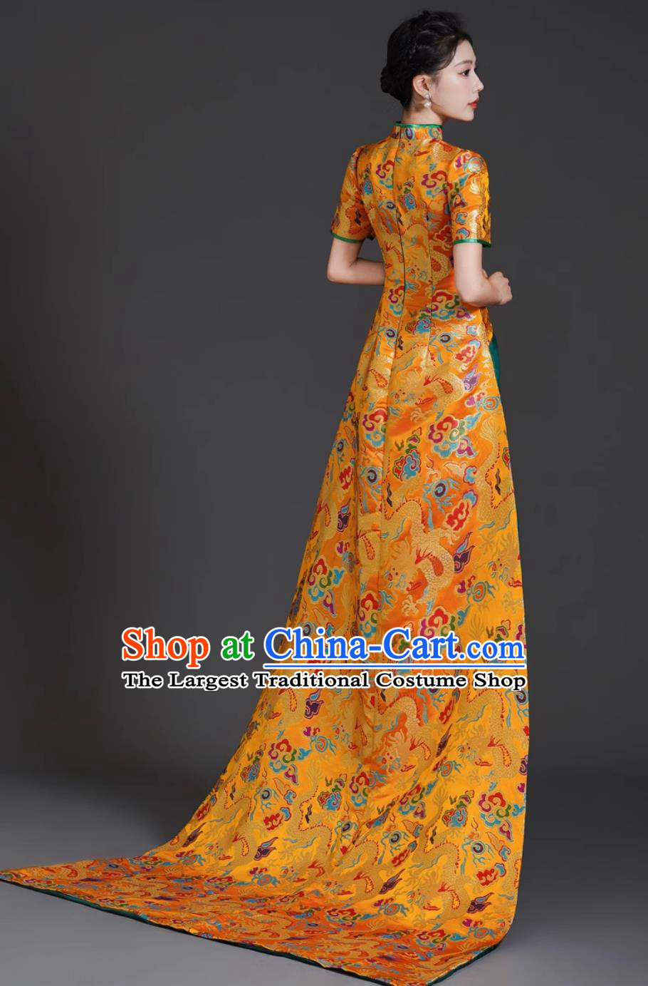 Chinese Style Luxury Train Banquet Evening Gown Long Mermaid Tail Slim Fit Runway Performance Dress