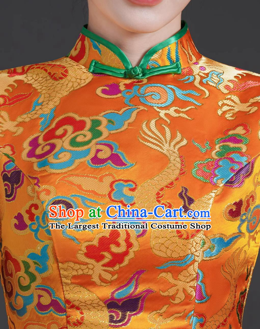 Chinese Style Luxury Train Banquet Evening Gown Long Mermaid Tail Slim Fit Runway Performance Dress