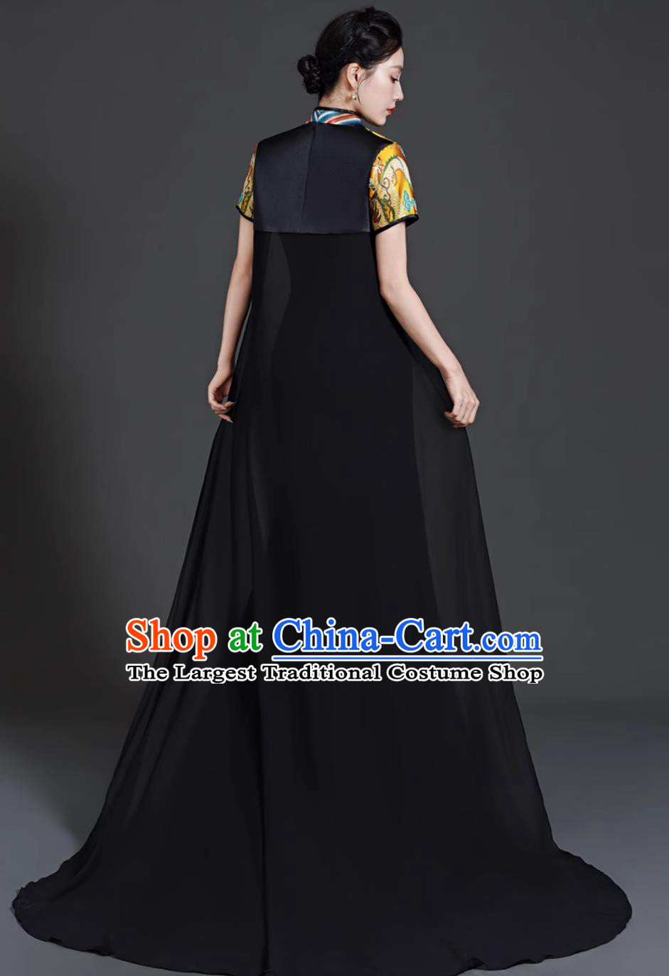 High End Banquet Evening Gown Long Trailing Black Cape Strapless Model Catwalk Performance Costume With Trailing