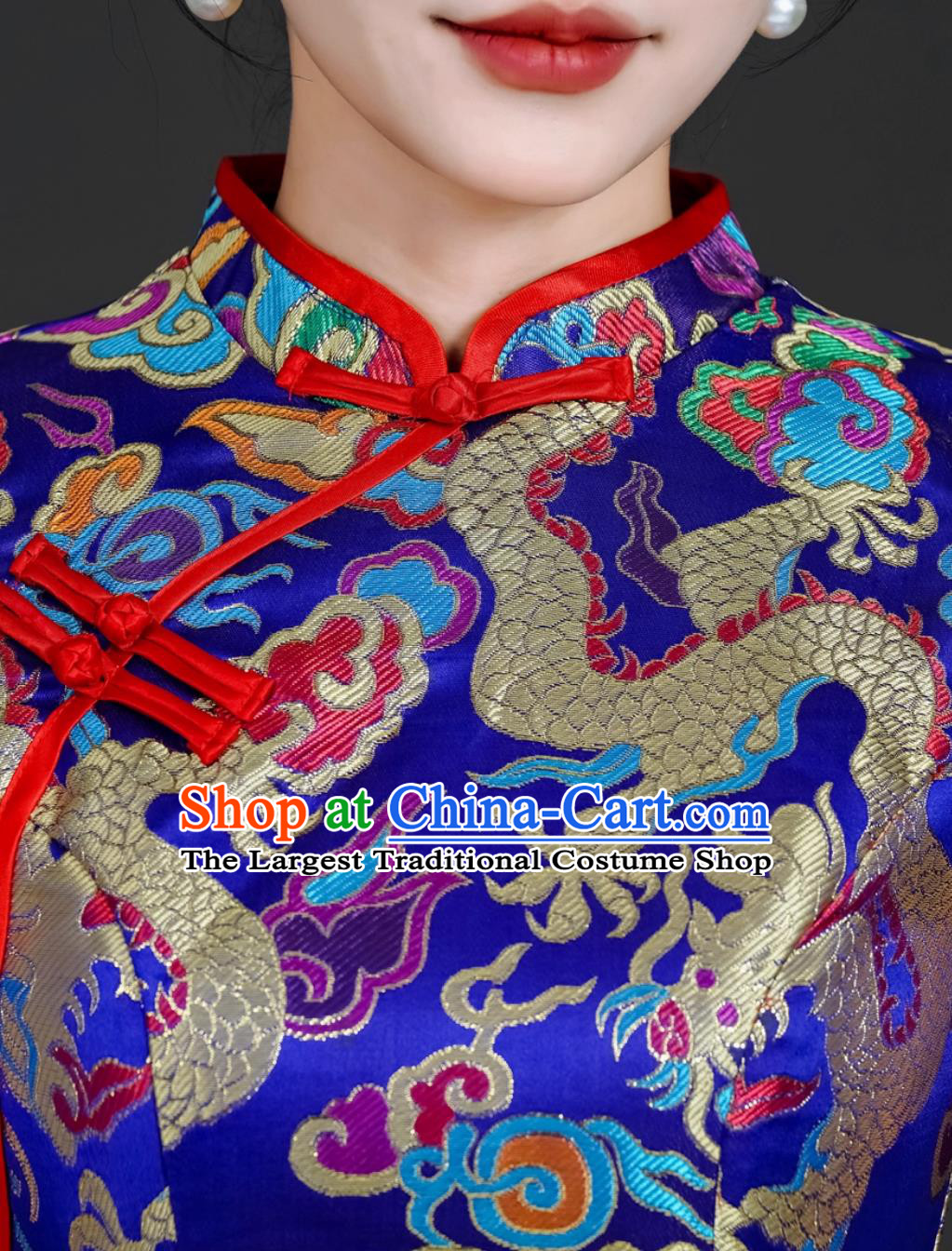 Long Style Cheongsam For Runway Stage Performance Trailing Chinese Retro Modified Slim Fit Dress