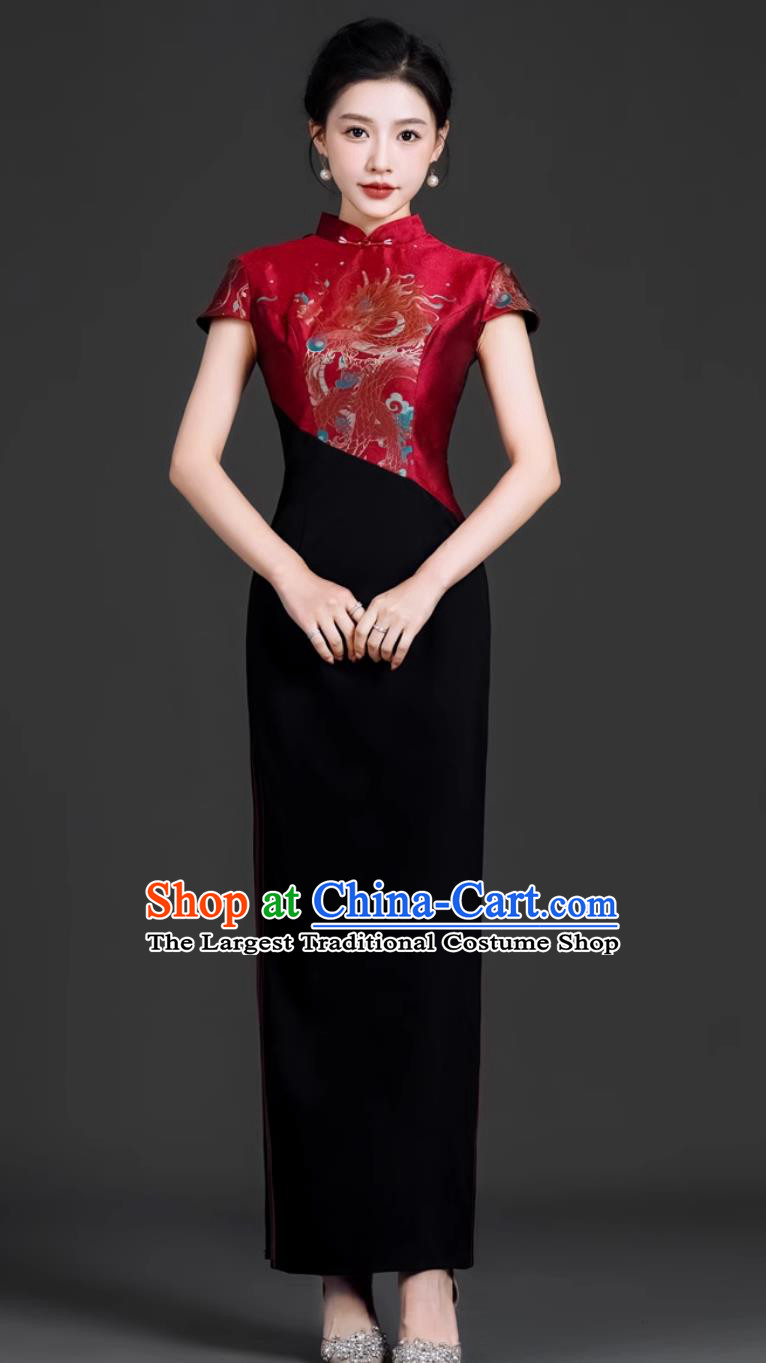Fashion Show Cheongsam Long Dress Chinese Style Stage Performance Costume Retro Elegant Traditional Gown
