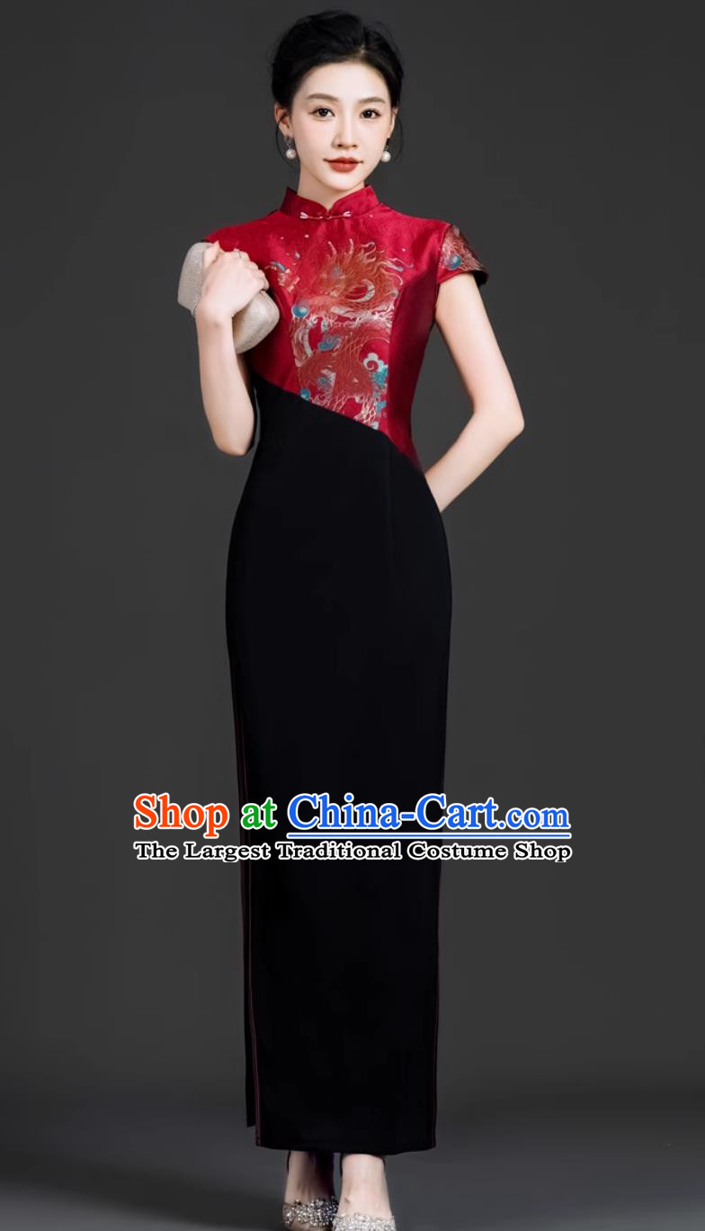 Fashion Show Cheongsam Long Dress Chinese Style Stage Performance Costume Retro Elegant Traditional Gown