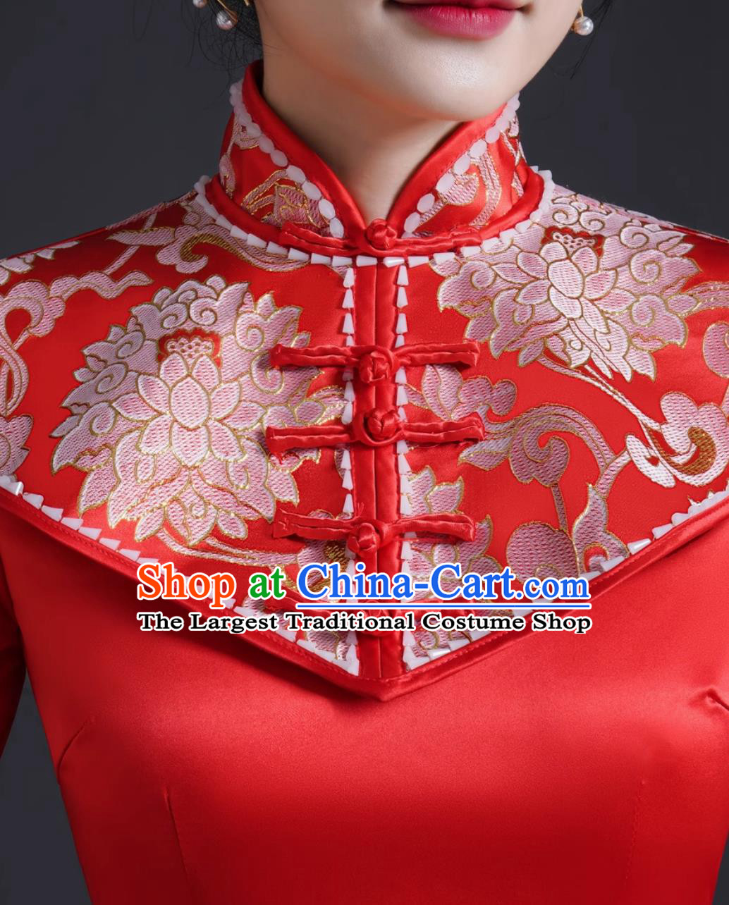 Chinese Style Runway Cheongsam Performance Costume Long Mermaid Fit Slimming Evening Gown Short Trailing Dress