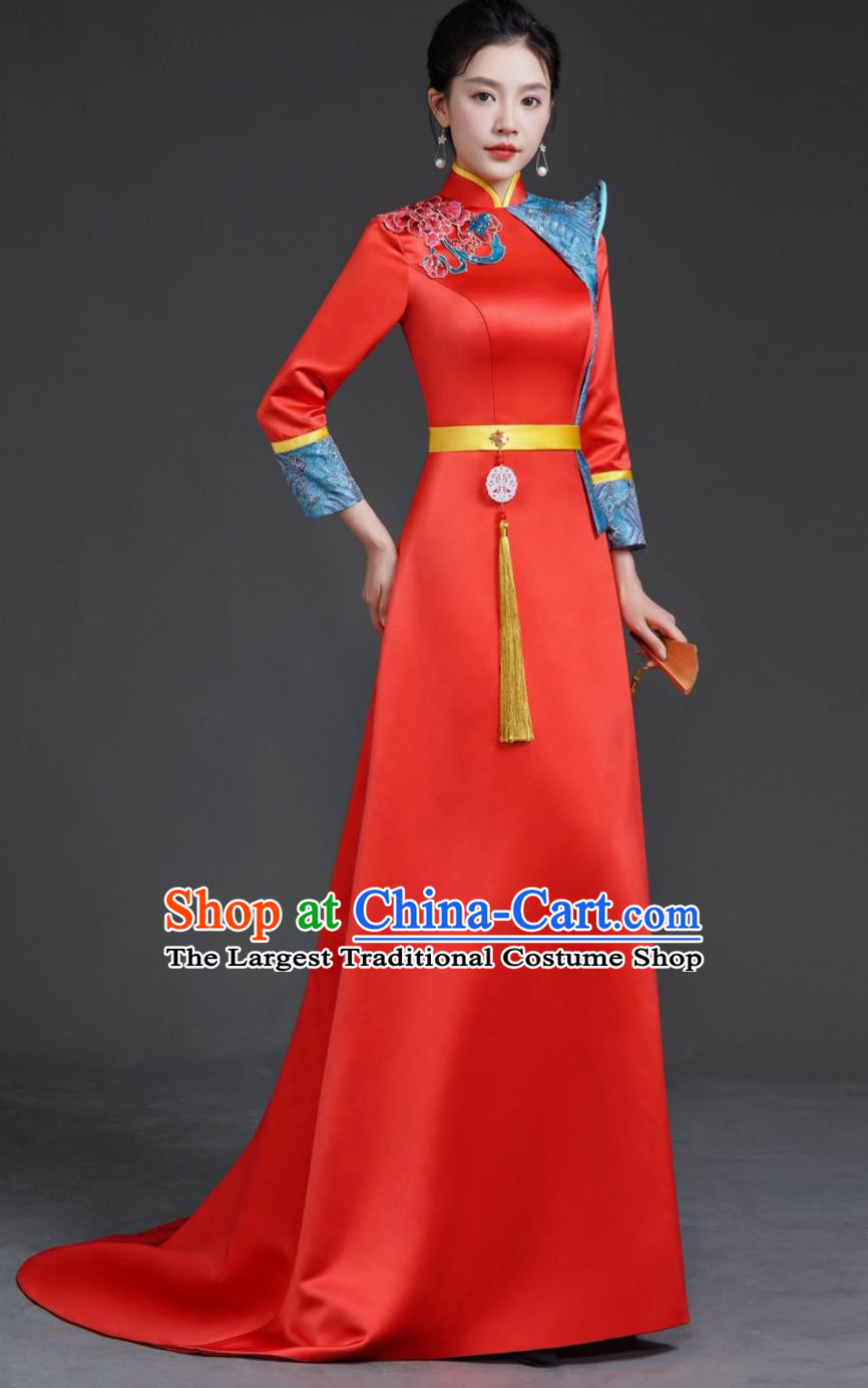 Banquet Evening Gown Short Trailing Model Runway Cheongsam Long Style Performance Costume