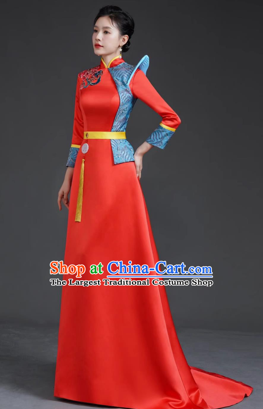 Banquet Evening Gown Short Trailing Model Runway Cheongsam Long Style Performance Costume