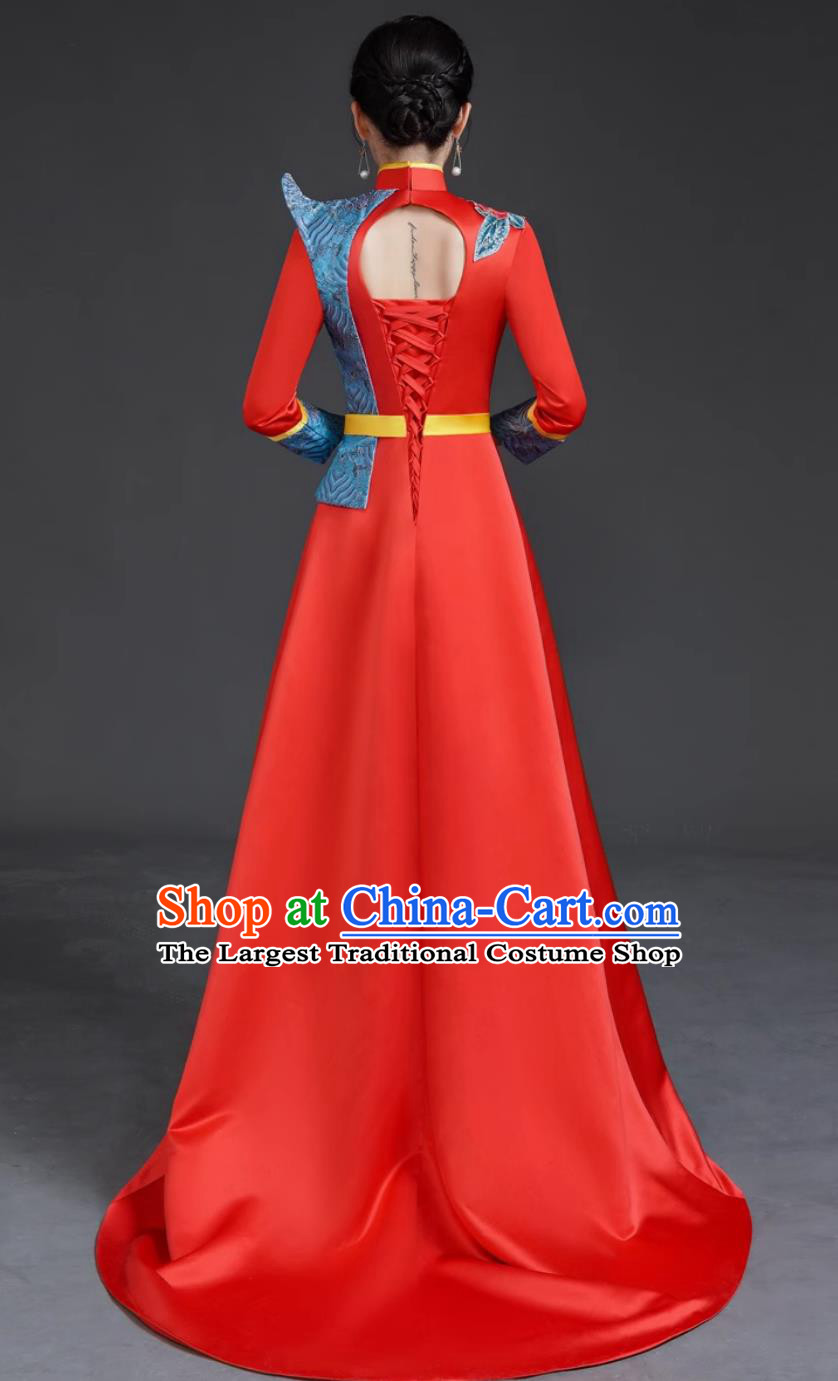 Banquet Evening Gown Short Trailing Model Runway Cheongsam Long Style Performance Costume