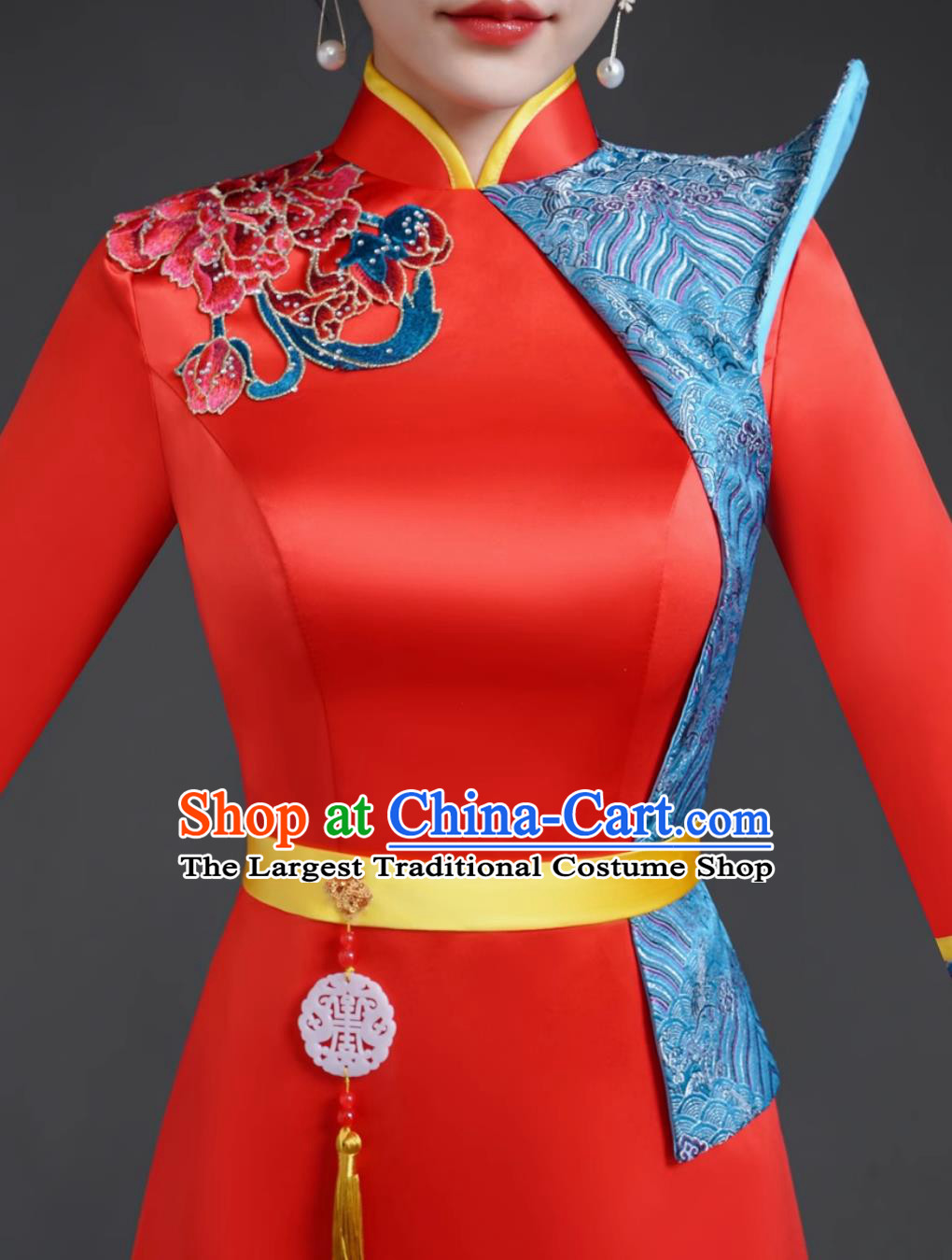 Banquet Evening Gown Short Trailing Model Runway Cheongsam Long Style Performance Costume