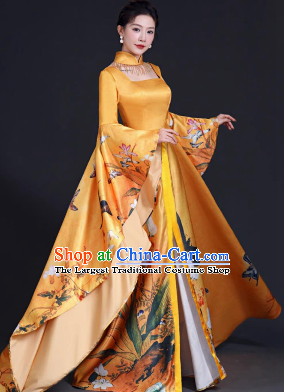 Chinese Style Runway Evening Gown Vocal Performance Hosting Dress Model Cheongsam Long Style Performance Costume