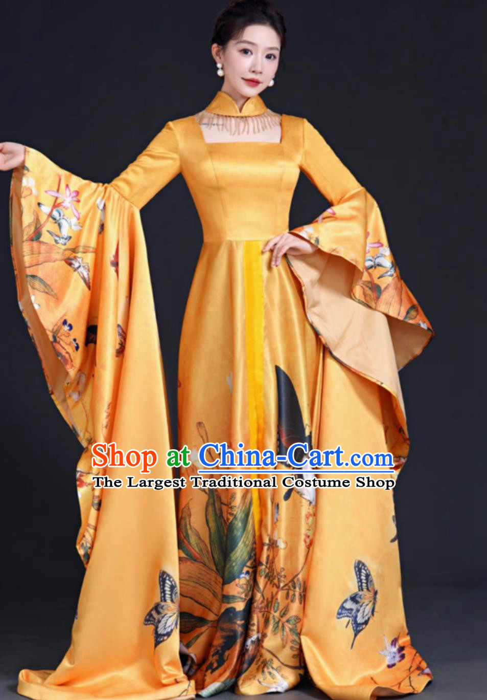 Chinese Style Runway Evening Gown Vocal Performance Hosting Dress Model Cheongsam Long Style Performance Costume