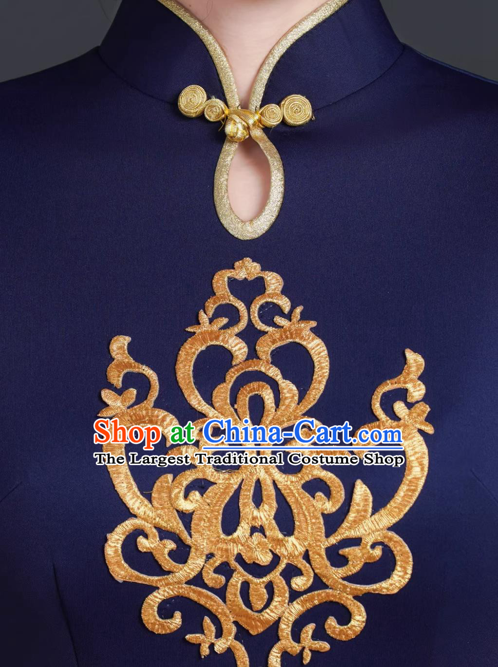 Navy Blue Model Stage Runway Show Performance Qipao Slim Fit Long Dress Chinese Style Banquet Evening Gown