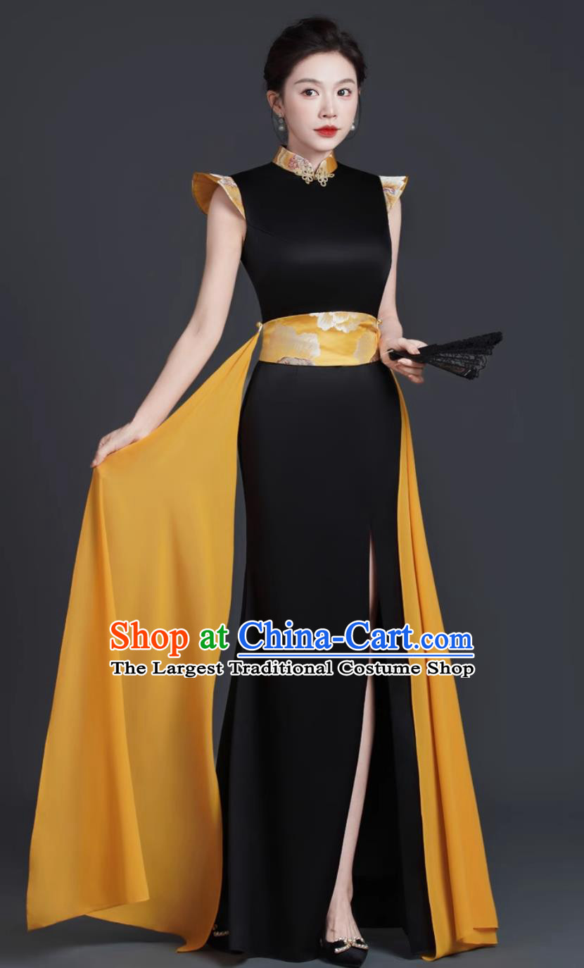Stage Performance Qipao Slim Long Evening Dress Chinese Banquet Gown