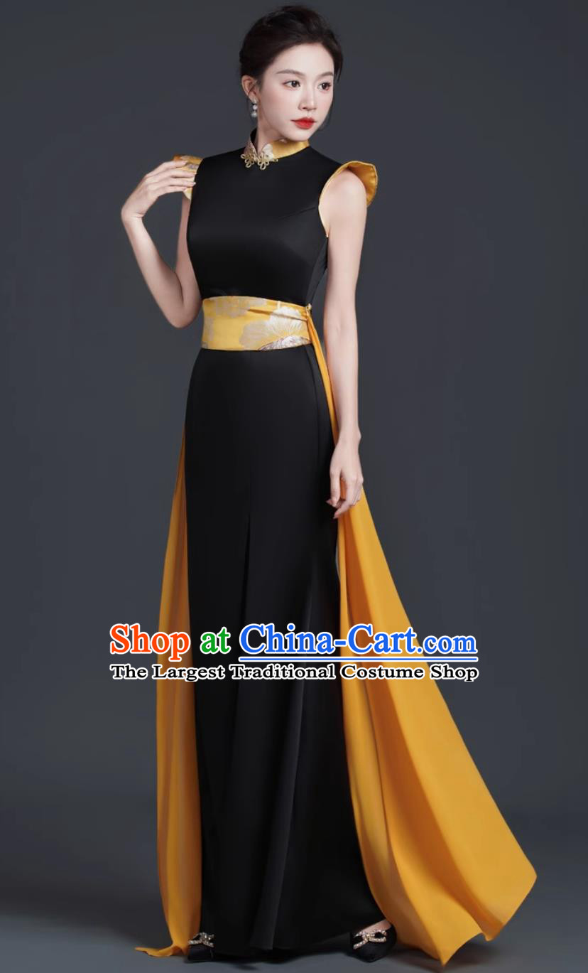 Stage Performance Qipao Slim Long Evening Dress Chinese Banquet Gown