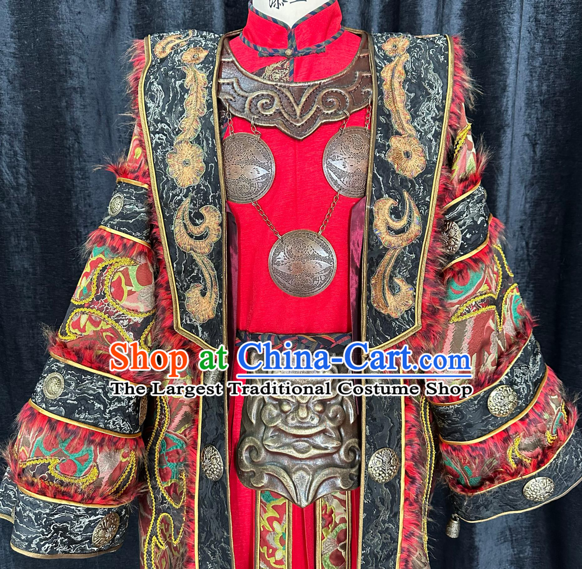 Chinese Nuo Opera Primitive Tribe Priest Clothing Hand Embroidered Red Garment Ethnic Minority Dance Performance Costume