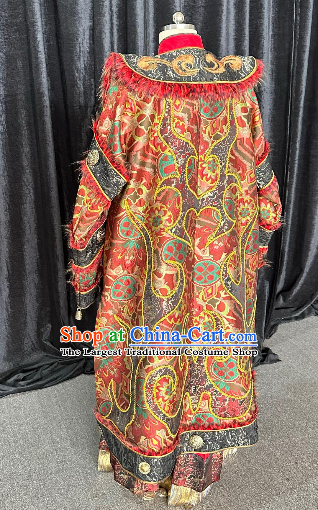 Chinese Nuo Opera Primitive Tribe Priest Clothing Hand Embroidered Red Garment Ethnic Minority Dance Performance Costume