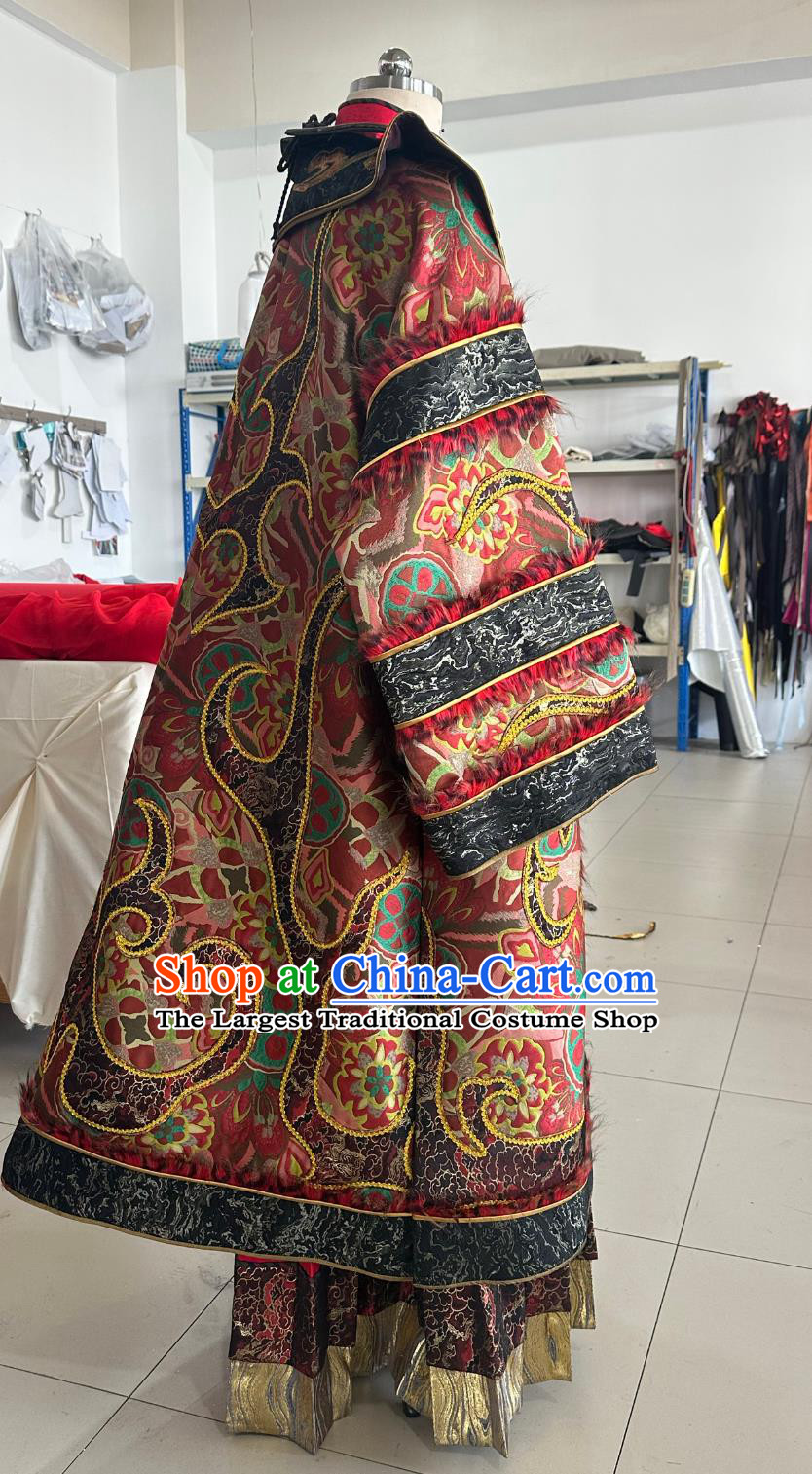 Chinese Nuo Opera Primitive Tribe Priest Clothing Hand Embroidered Red Garment Ethnic Minority Dance Performance Costume