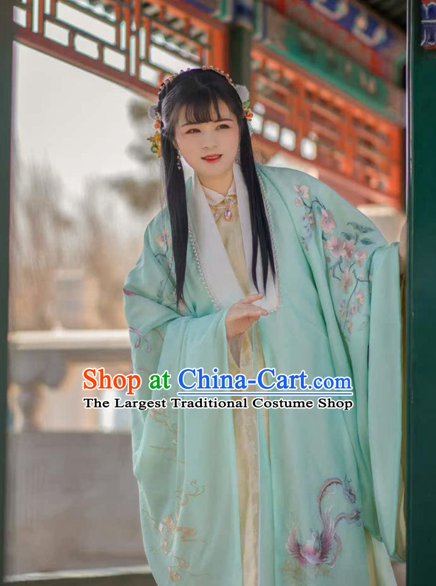 Ming Dynasty Phoenix Wisteria Hanfu Cape Ancient Chinese Embroidered Green Cloak