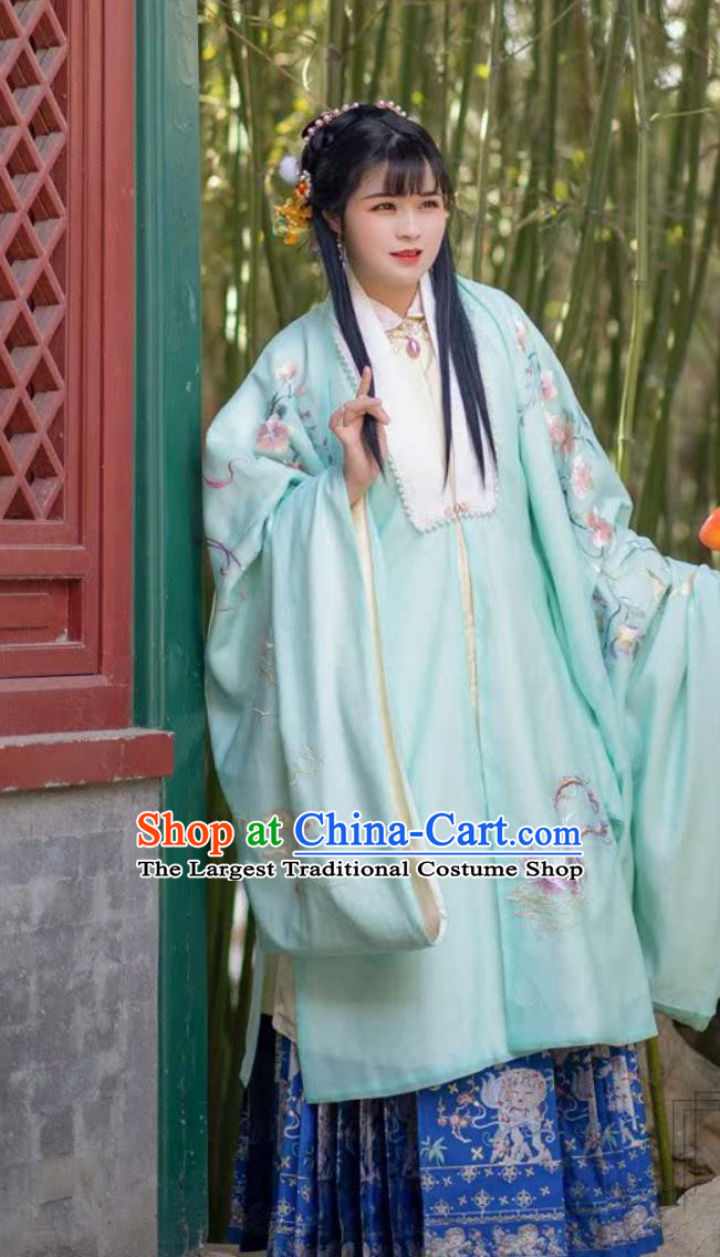 Ming Dynasty Phoenix Wisteria Hanfu Cape Ancient Chinese Embroidered Green Cloak