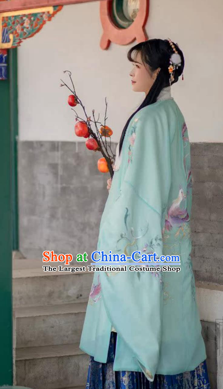Ming Dynasty Phoenix Wisteria Hanfu Cape Ancient Chinese Embroidered Green Cloak