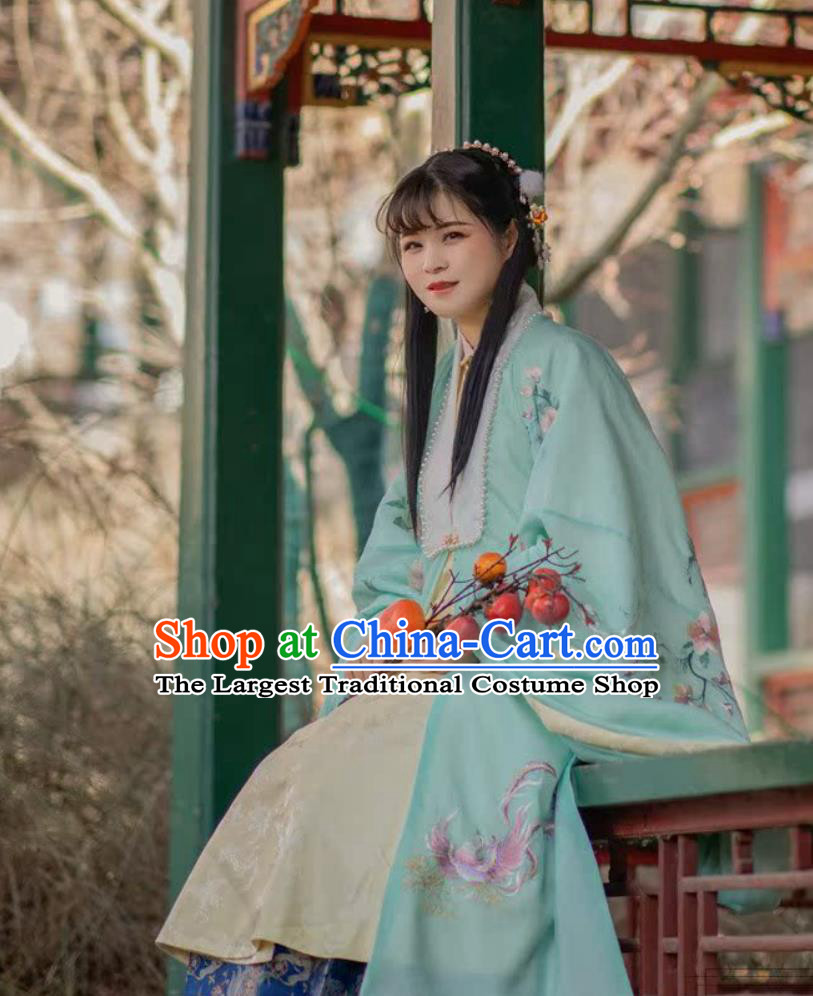 Ming Dynasty Phoenix Wisteria Hanfu Cape Ancient Chinese Embroidered Green Cloak