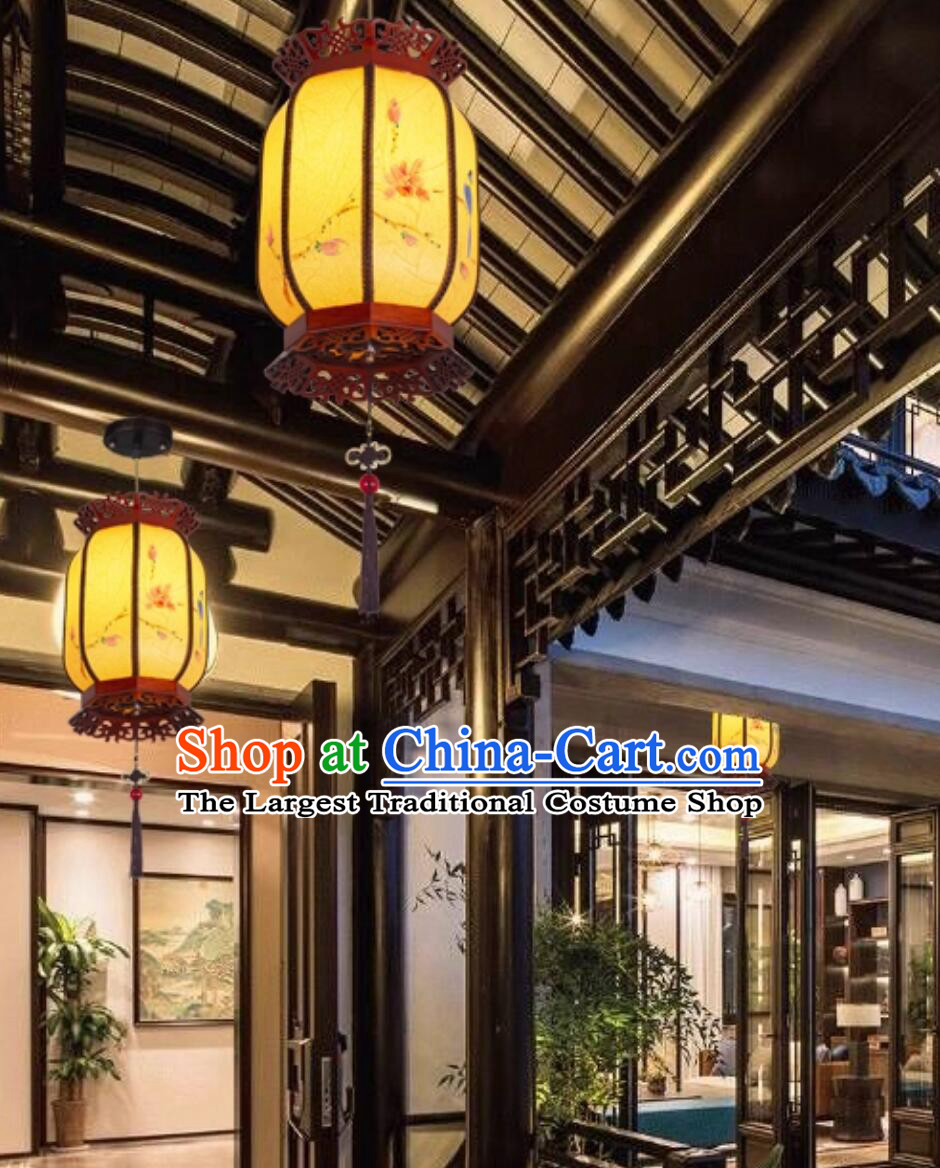 Chinese Antique Palace Lantern Parchment Winter Melon Lamp Traditional Hanging Lighting