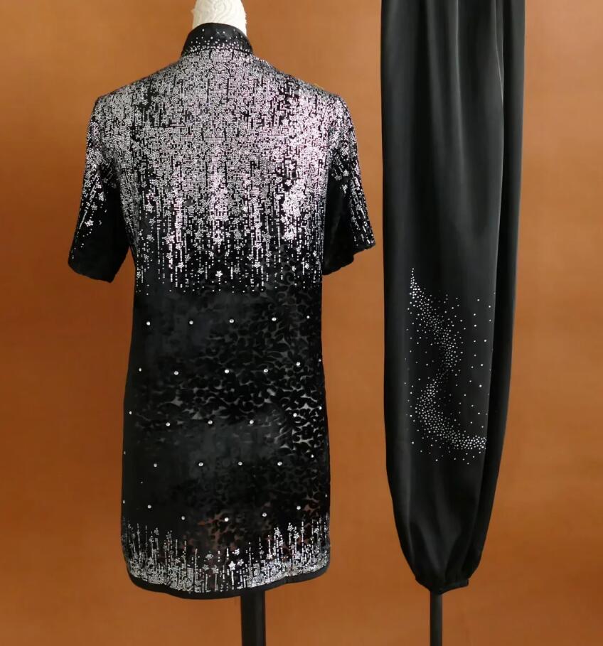 Rhinestone Changquan Kung Fu Suit Wushu Routine Competition Uniform Long Fist Costume Martial Arts Performance Outfit