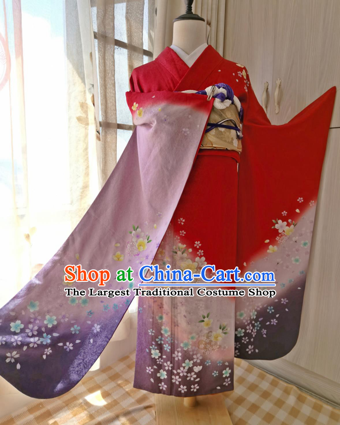 Kyoto National Costume Japanese Traditional Women Formal Silk Furisode Kimono