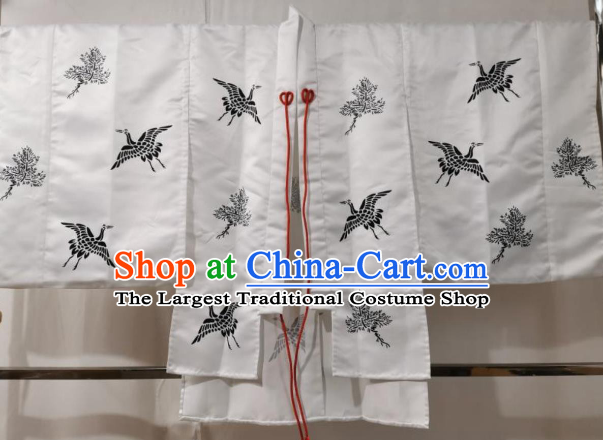 Japanese Authentic Miko Kimono Pine Crane Pattern Chihaya White Robe Handmade Coat