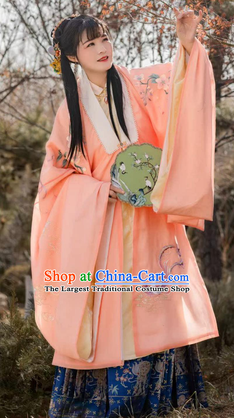 Ancient Chinese Embroidered Pink Cloak Ming Dynasty Phoenix Wisteria Hanfu Cape