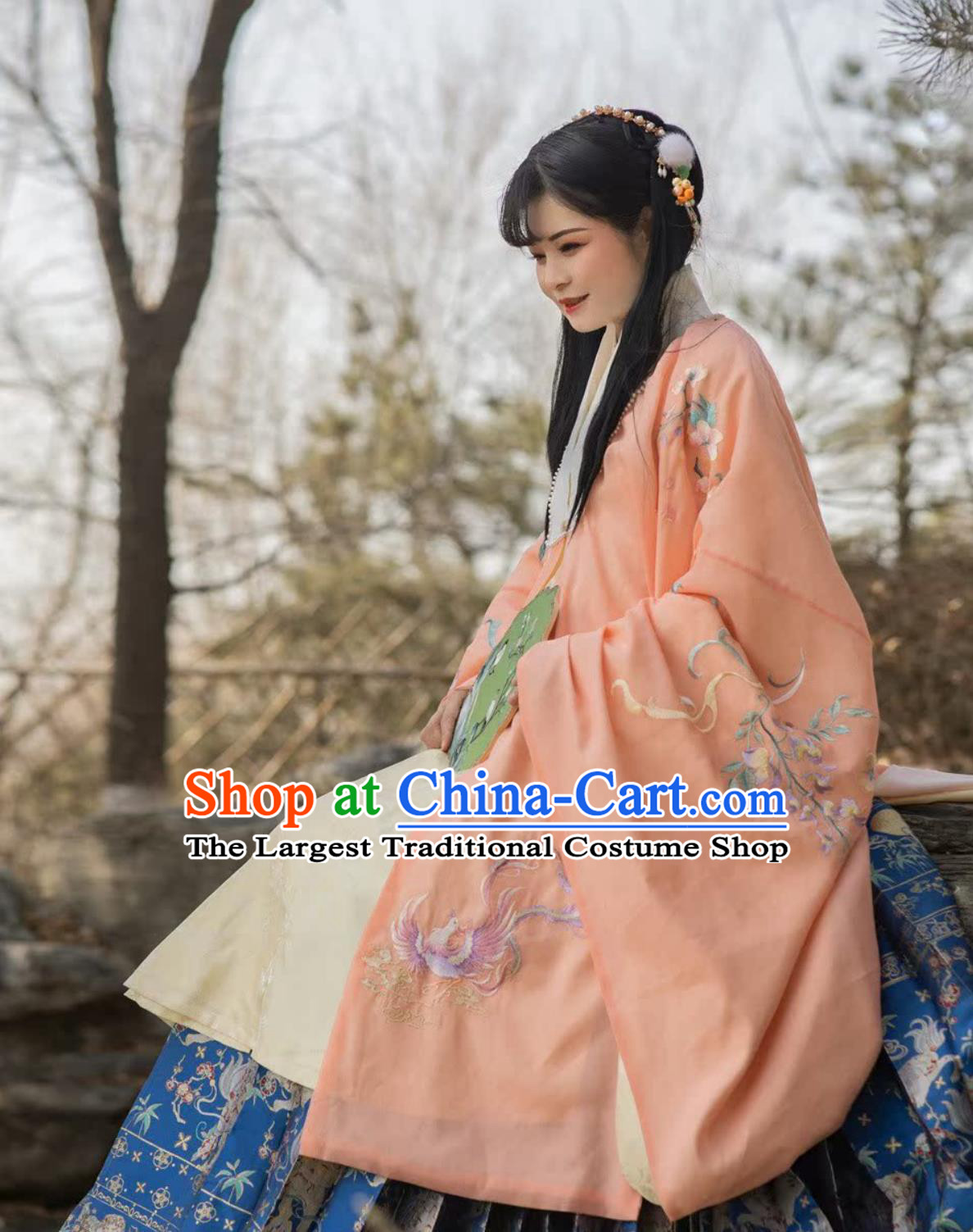 Ancient Chinese Embroidered Pink Cloak Ming Dynasty Phoenix Wisteria Hanfu Cape