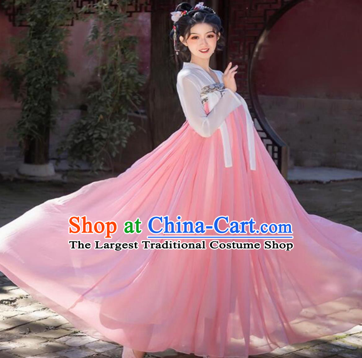 Chinese Traditional Hanfu Women High Waist Pink Ruqun Ancient Princess Clothing