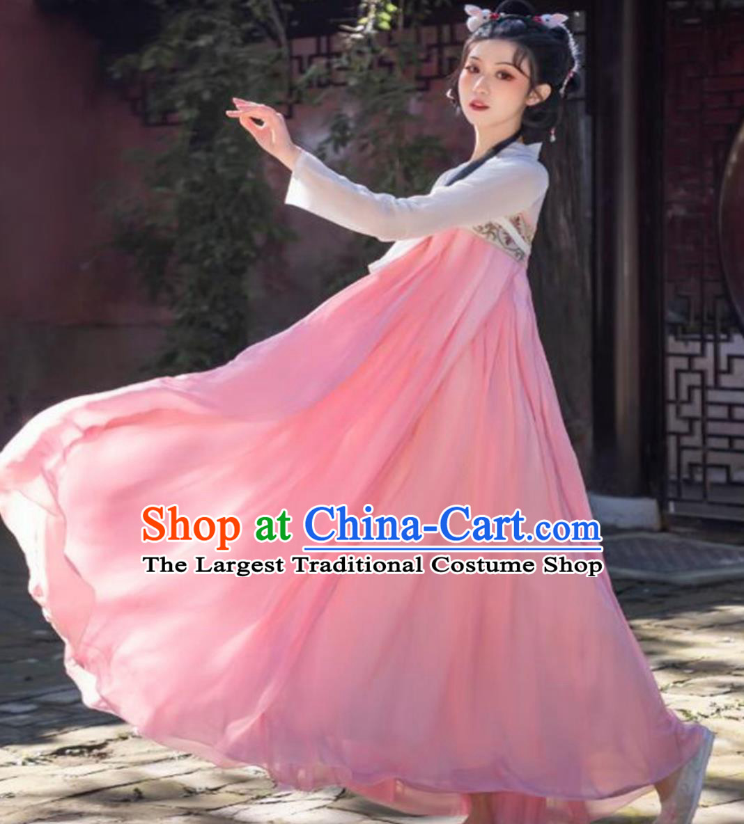 Chinese Traditional Hanfu Women High Waist Pink Ruqun Ancient Princess Clothing