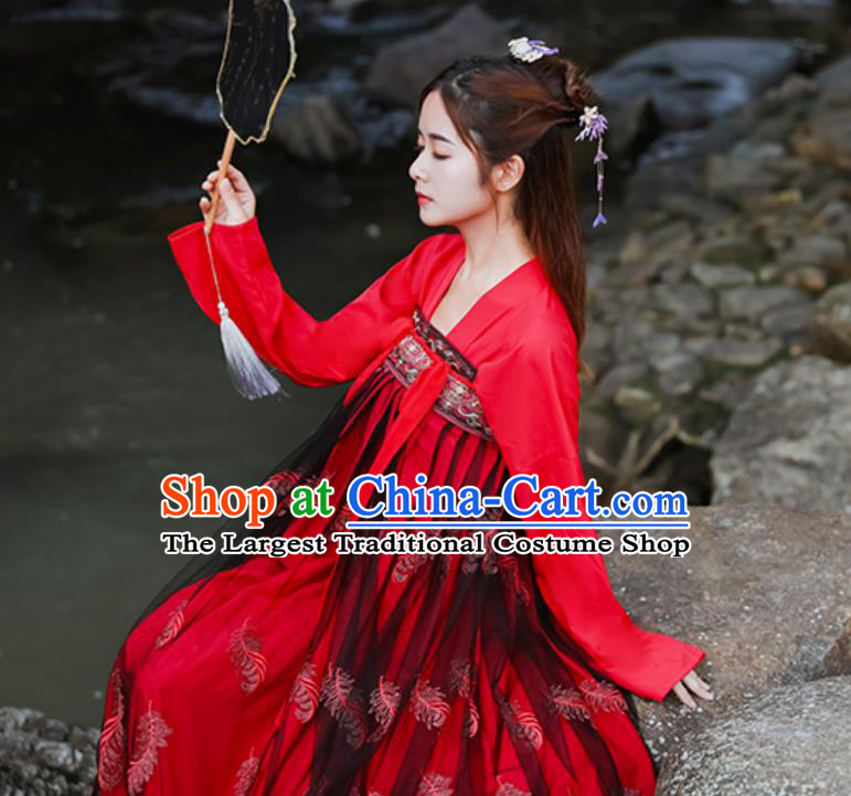 Ancient Princess Embroidered Clothing Chinese Traditional Hanfu Women High Waist Red Ruqun