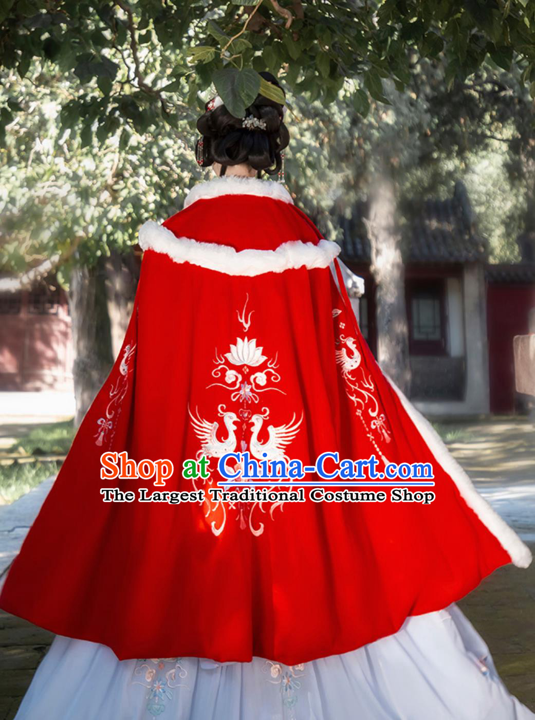 Chinese Hanfu Cape Women Winter Woolen Coat Red Heavy Embroidery Cloak